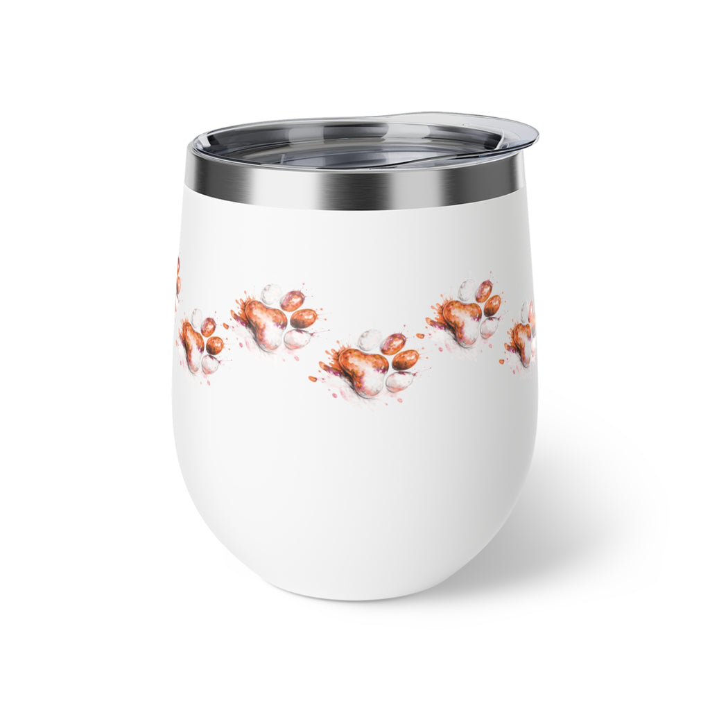 Orange Watercolor Paw Print - 12oz Wine Tumbler