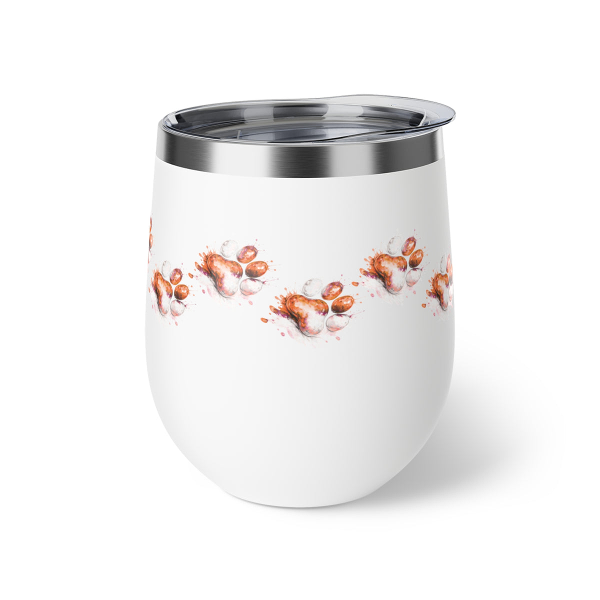 Orange Watercolor Paw Print - 12oz Wine Tumbler