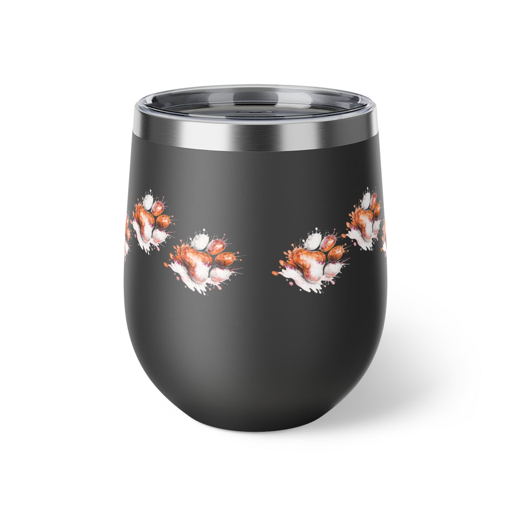 Orange Watercolor Paw Print - 12oz Wine Tumbler