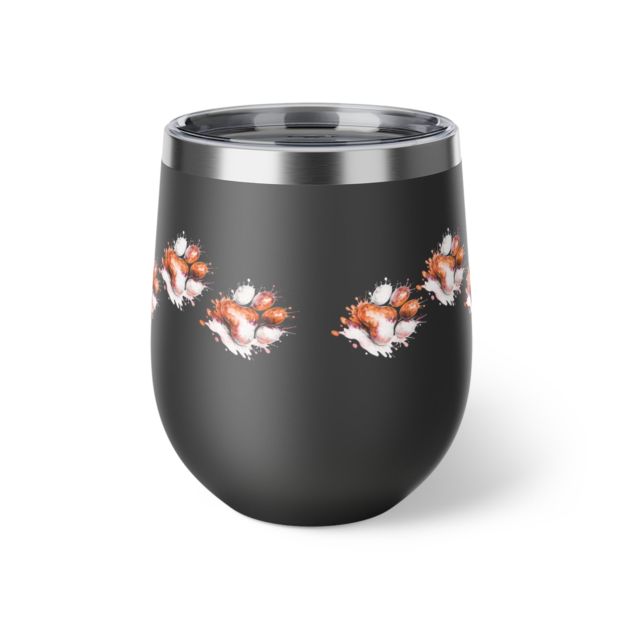Orange Watercolor Paw Print - 12oz Wine Tumbler