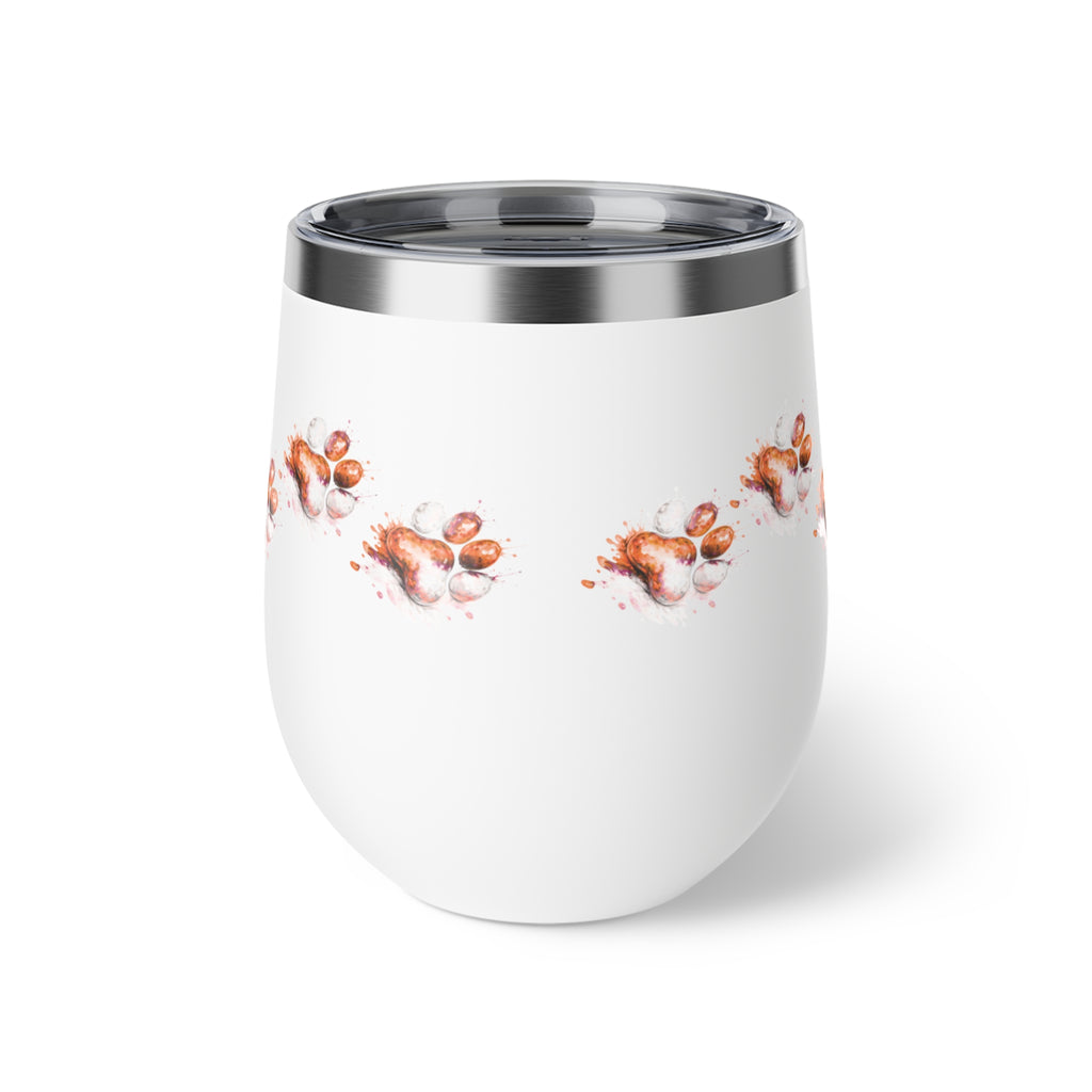 Orange Watercolor Paw Print - 12oz Wine Tumbler