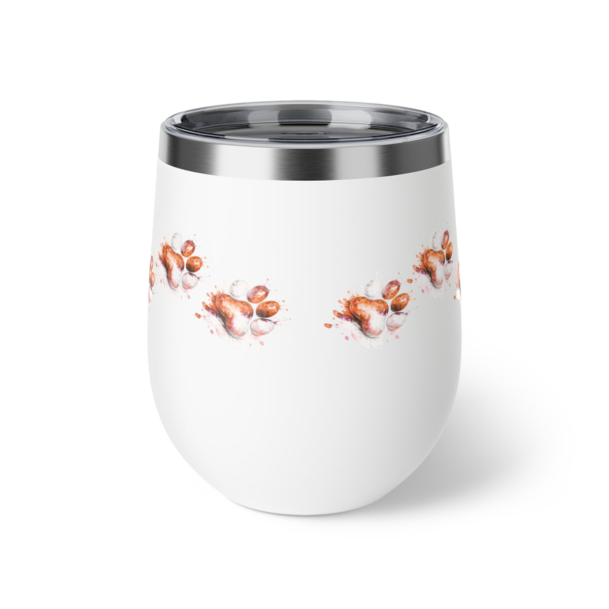 Orange Watercolor Paw Print - 12oz Wine Tumbler