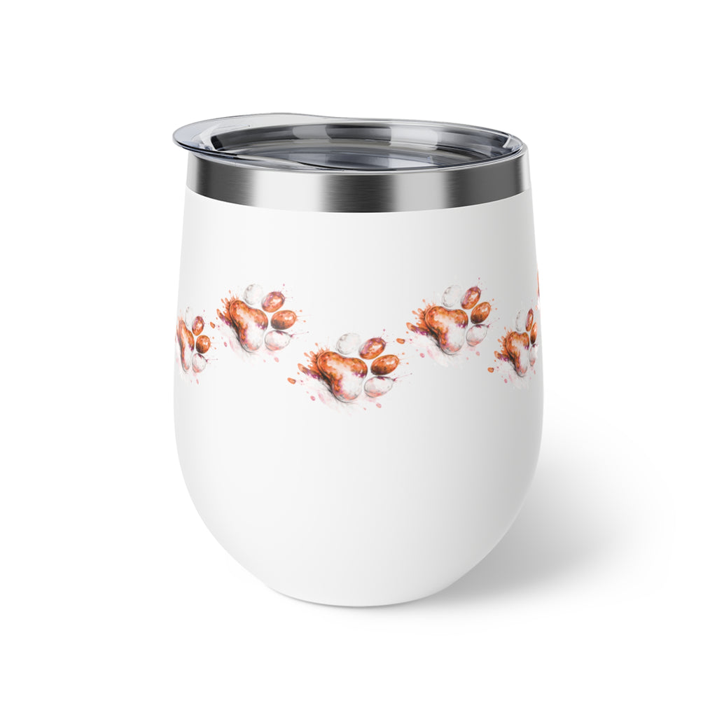 Orange Watercolor Paw Print - 12oz Wine Tumbler