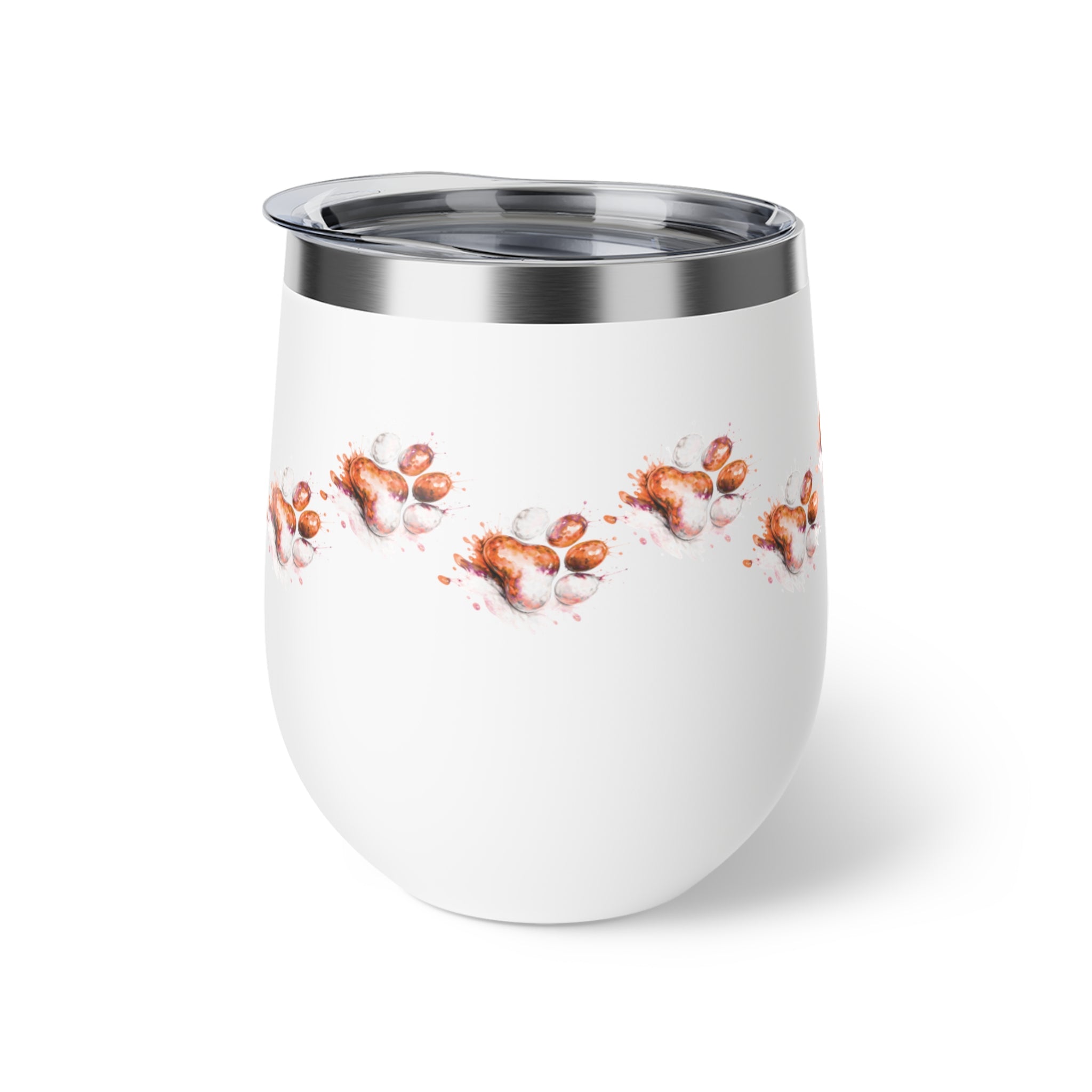 Orange Watercolor Paw Print - 12oz Wine Tumbler