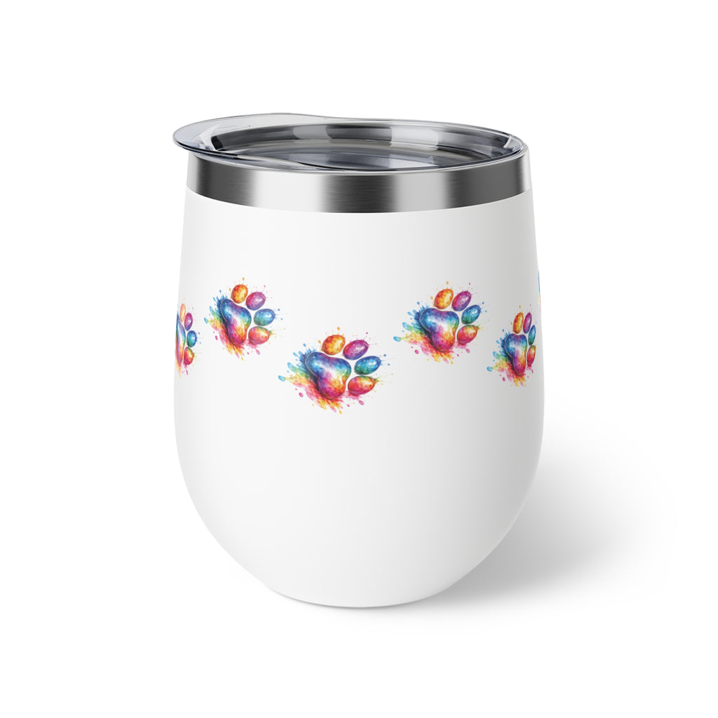 Rainbow Watercolor Paw Print - 12oz Wine Tumbler