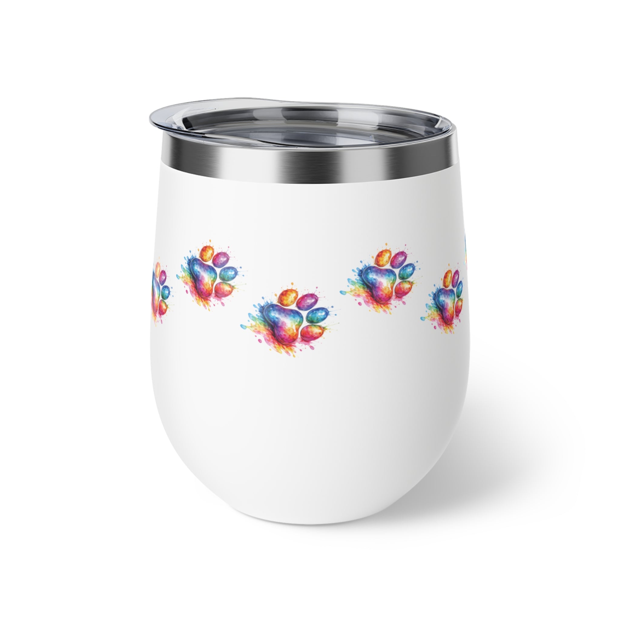 Rainbow Watercolor Paw Print - 12oz Wine Tumbler
