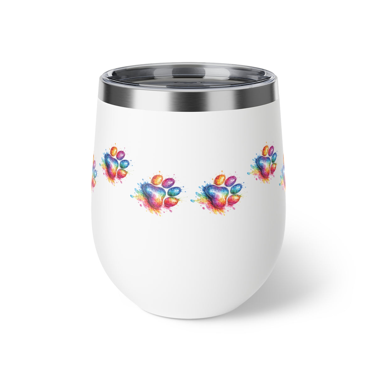 Rainbow Watercolor Paw Print - 12oz Wine Tumbler