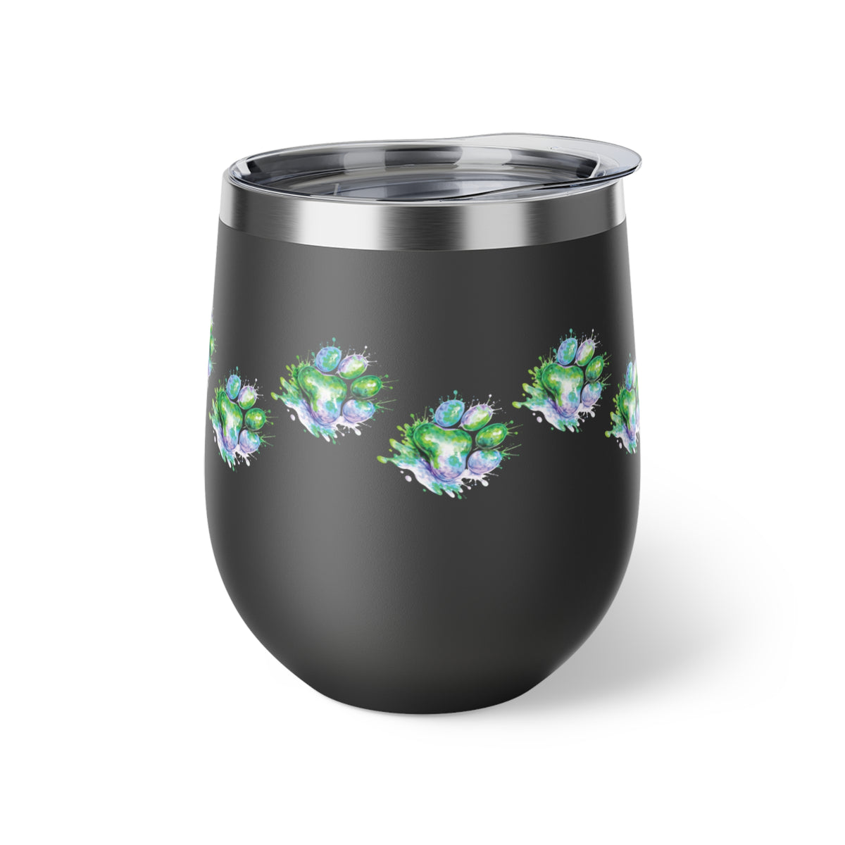 Green Watercolor Paw Print - 12oz Wine Tumbler