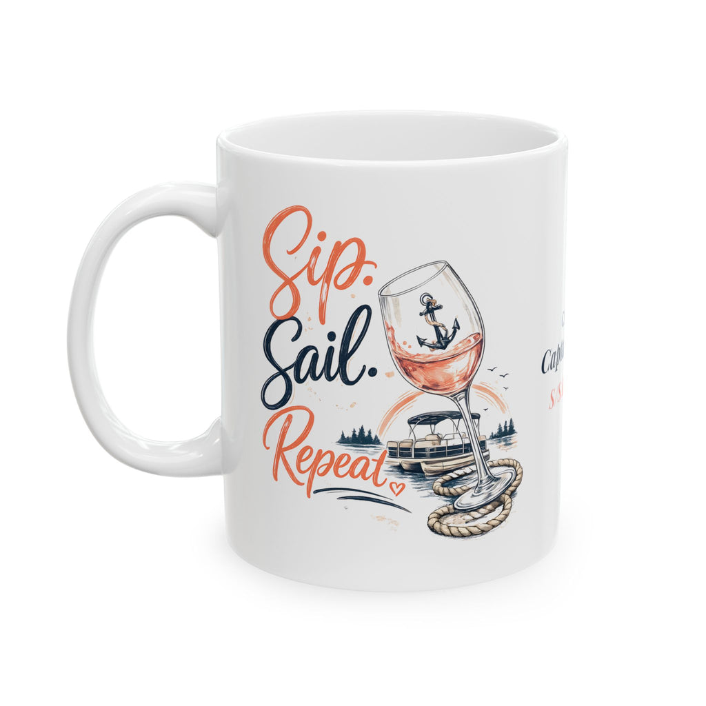 Pontooncini & Sip Sail Repeat — Personalized Captain Mug | Nautical