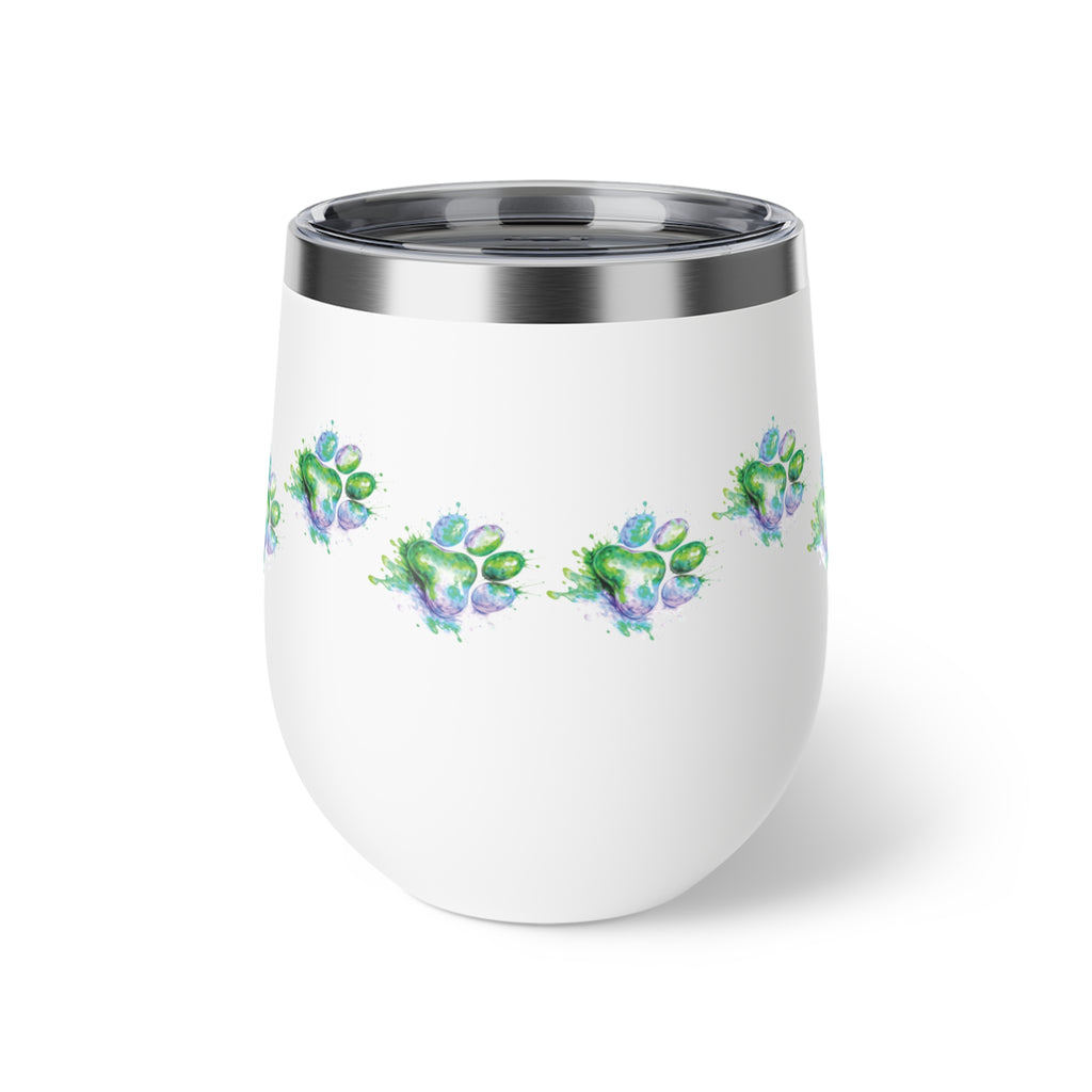 Green Watercolor Paw Print - 12oz Wine Tumbler