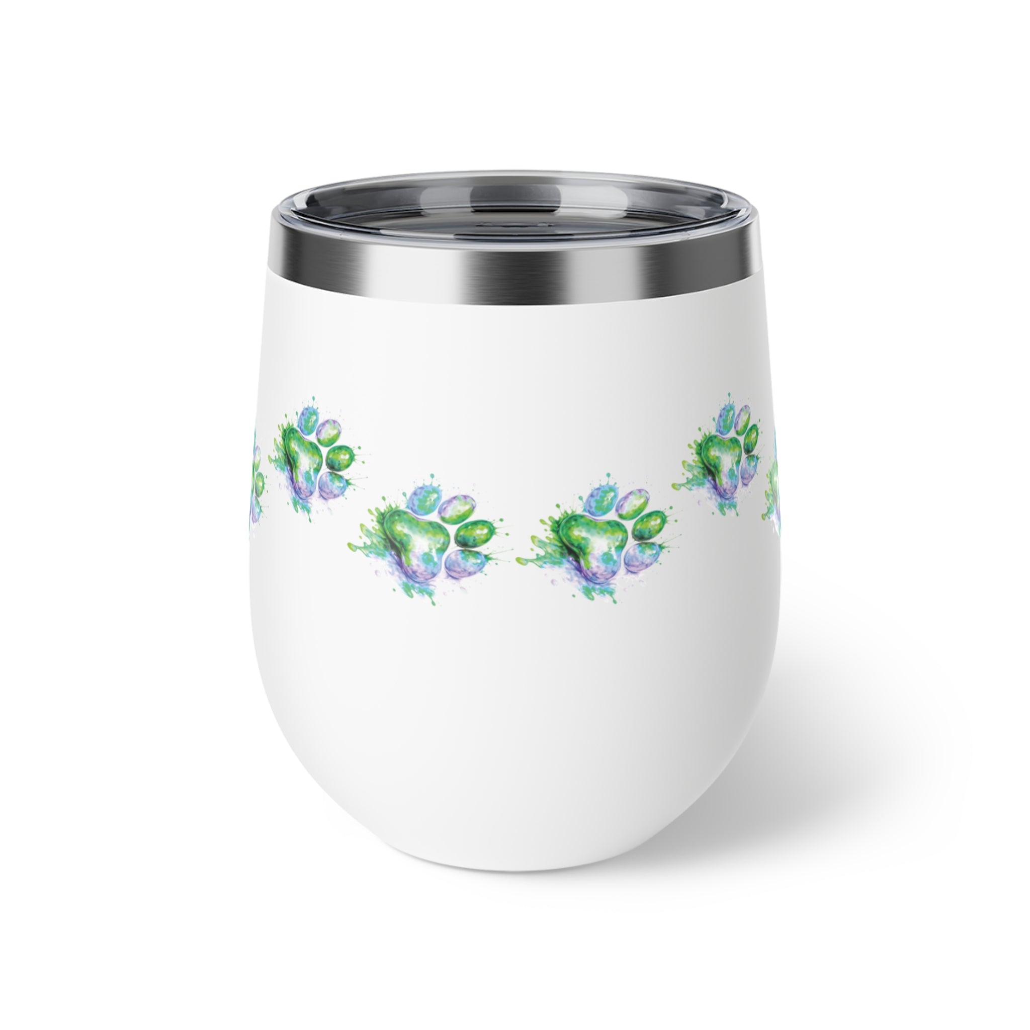 Green Watercolor Paw Print - 12oz Wine Tumbler