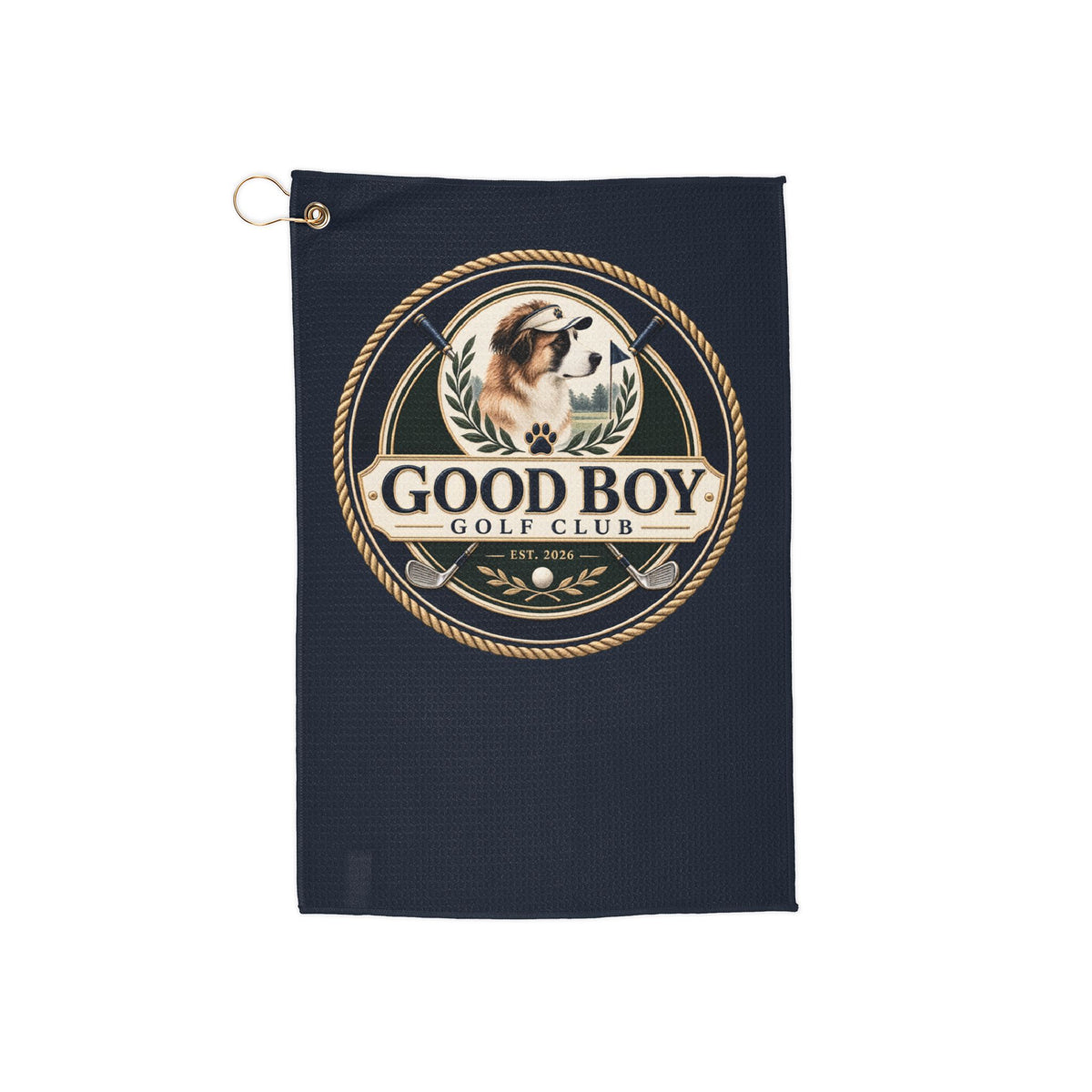 Good Boy Golf Club Crest Towel — Booie (Navy) | Good Boy Golf Club