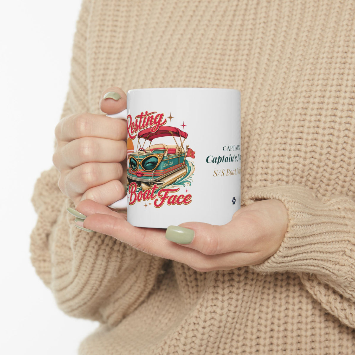 Anchor Management & Resting Boat Face — Personalized Captain Mug | Retro Riviera