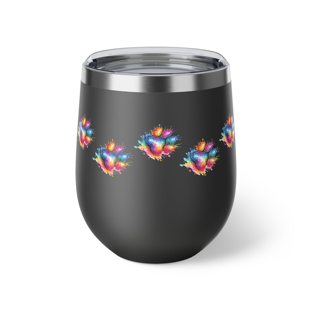 Rainbow Watercolor Paw Print - 12oz Wine Tumbler
