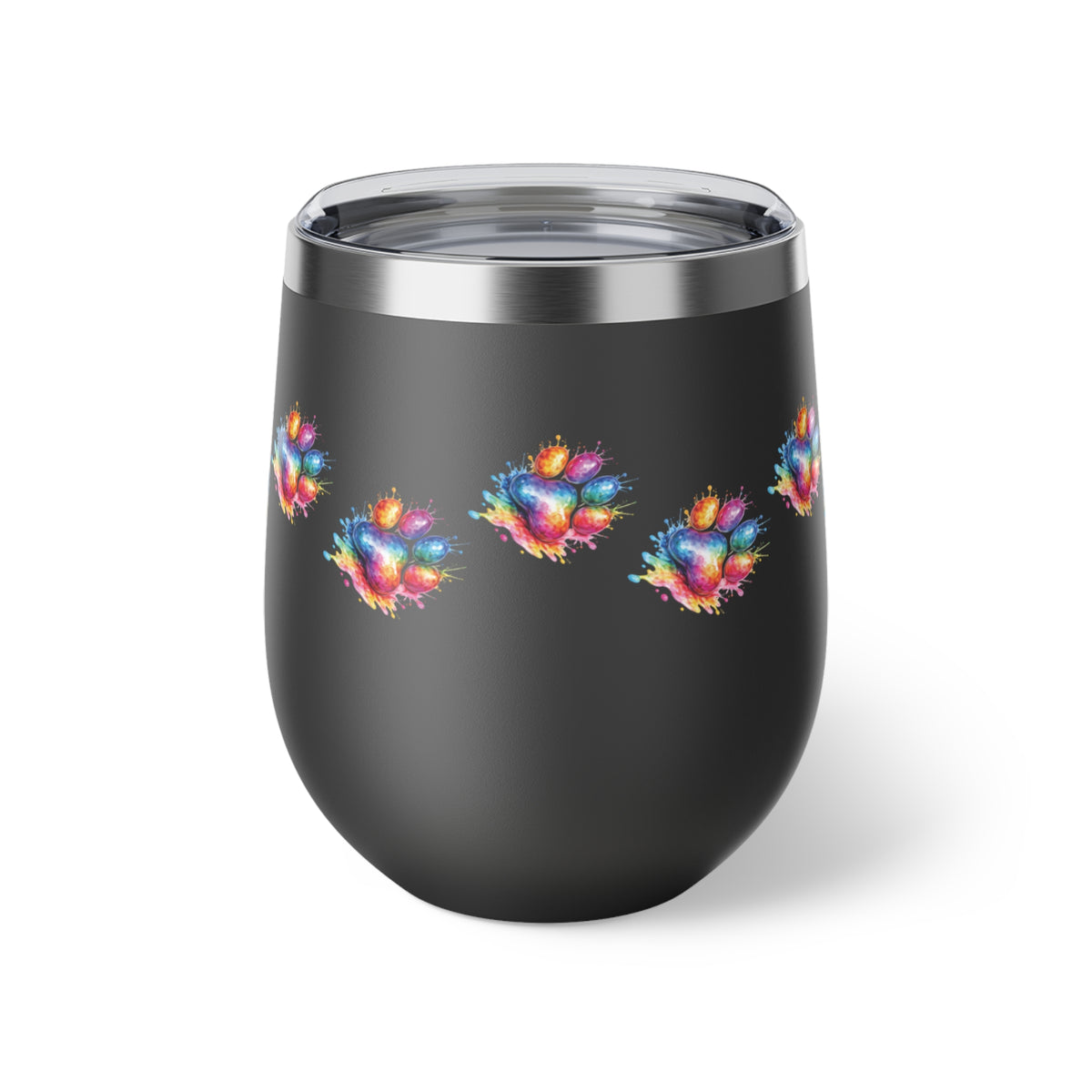 Rainbow Watercolor Paw Print - 12oz Wine Tumbler