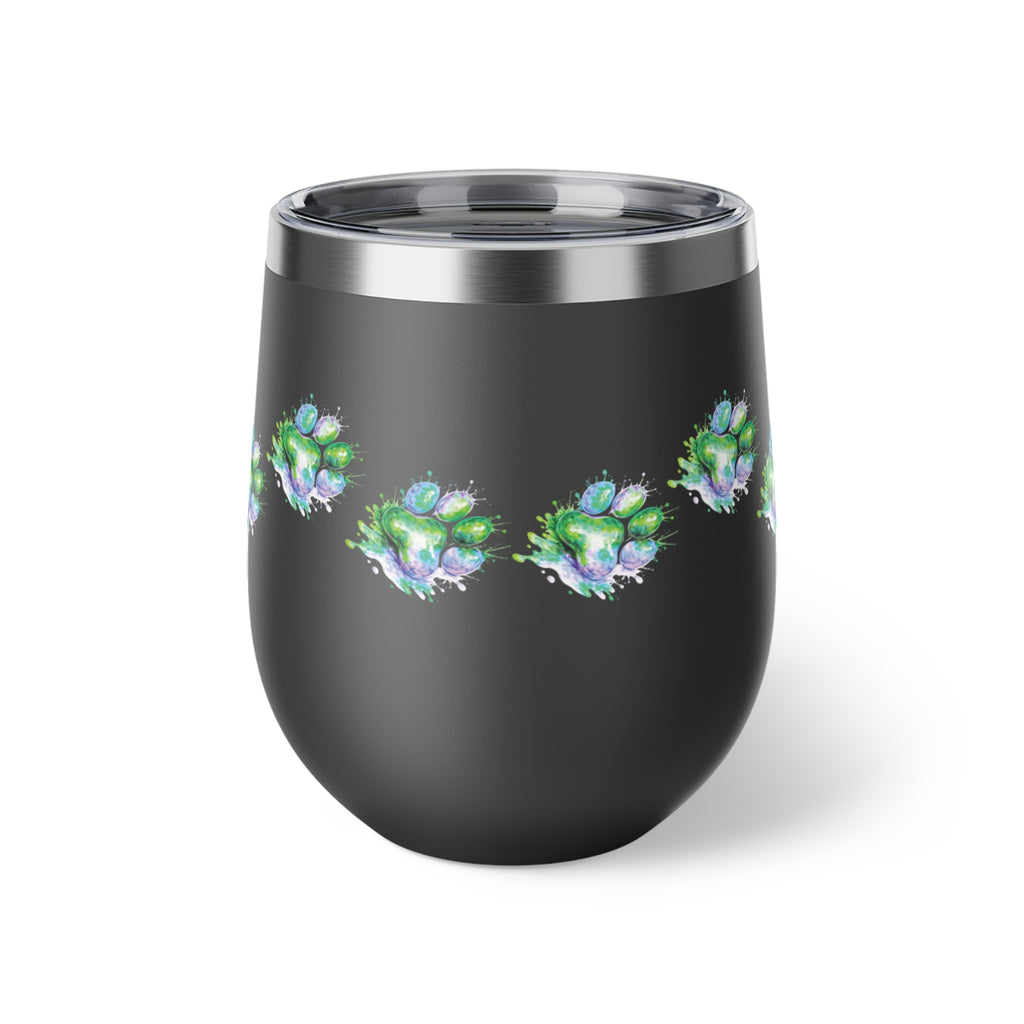 Green Watercolor Paw Print - 12oz Wine Tumbler