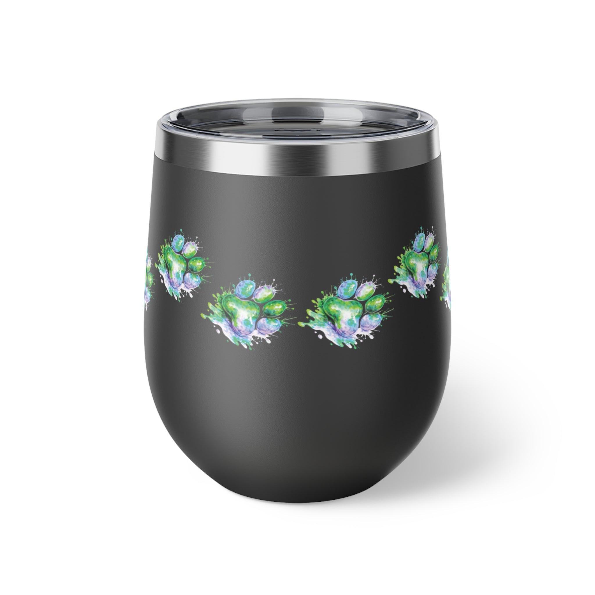 Green Watercolor Paw Print - 12oz Wine Tumbler