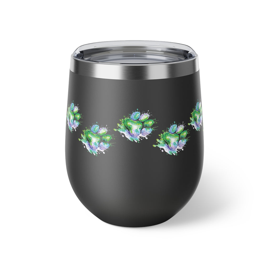 Green Watercolor Paw Print - 12oz Wine Tumbler