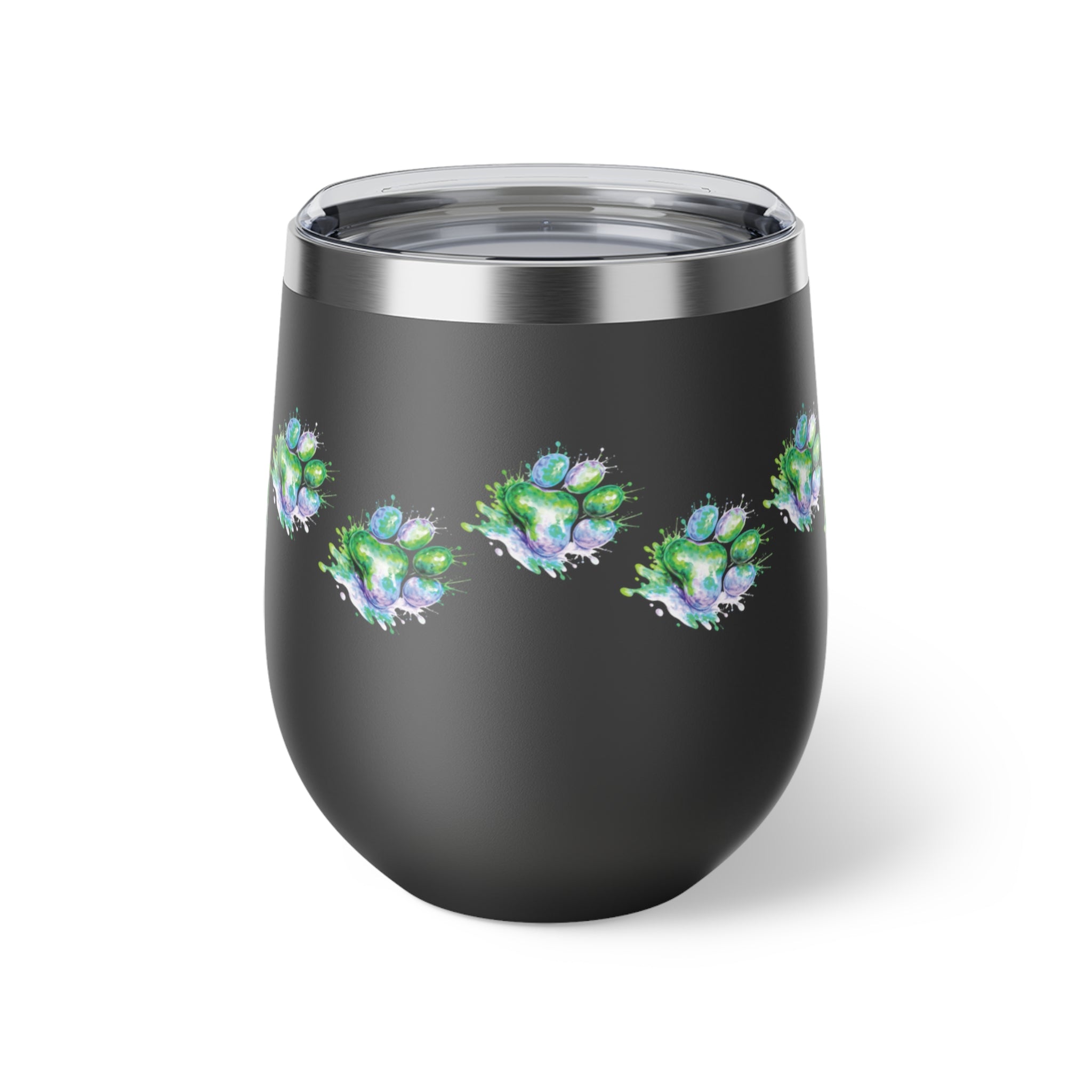 Green Watercolor Paw Print - 12oz Wine Tumbler