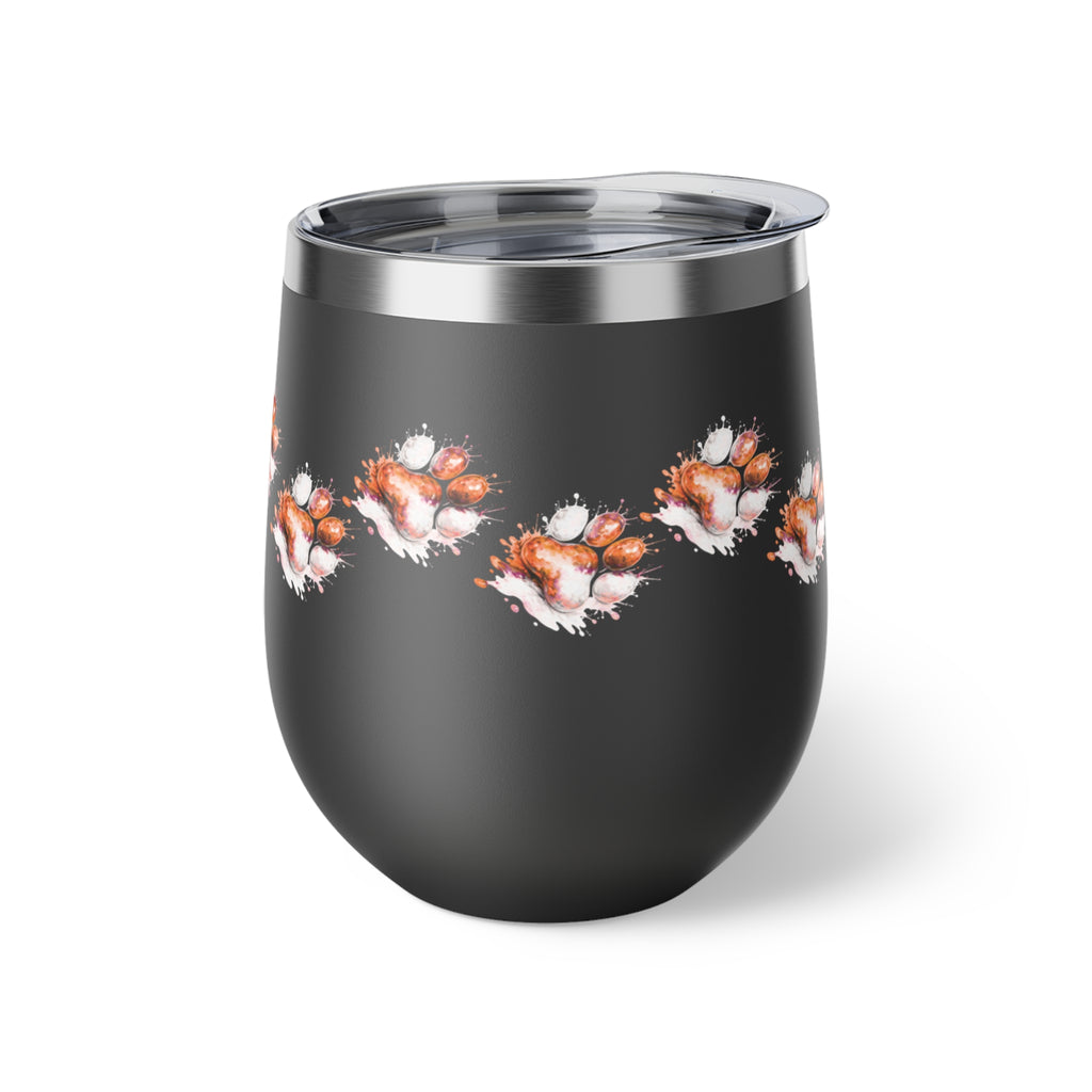 Orange Watercolor Paw Print - 12oz Wine Tumbler