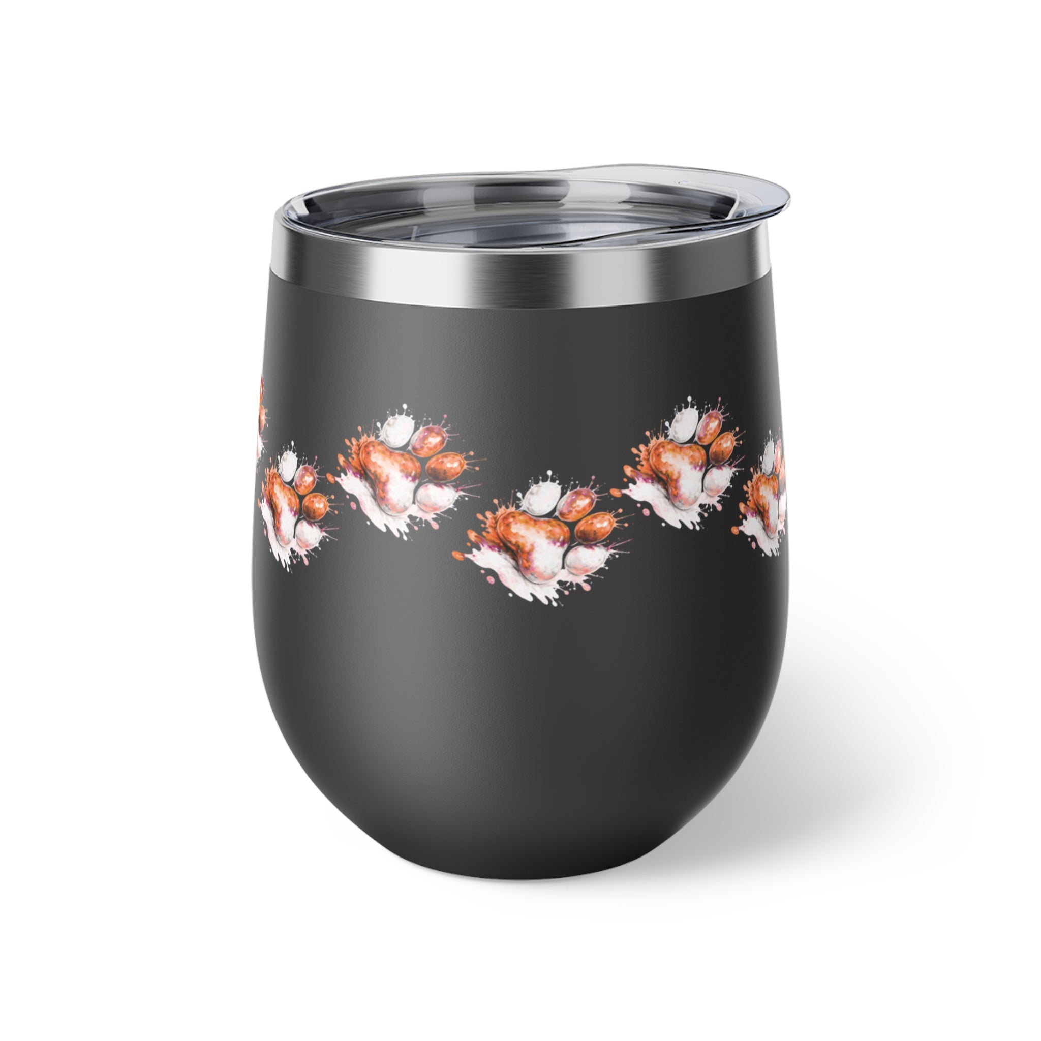 Orange Watercolor Paw Print - 12oz Wine Tumbler