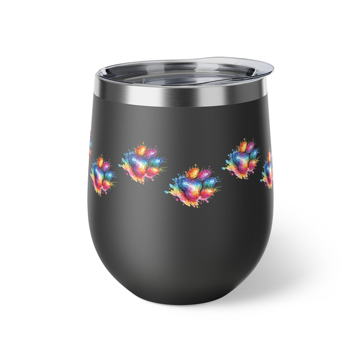 Rainbow Watercolor Paw Print - 12oz Wine Tumbler