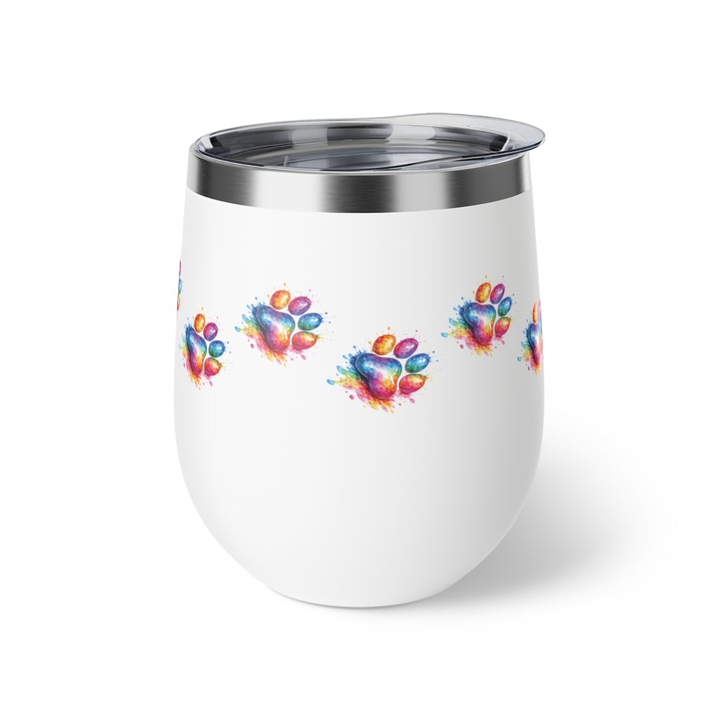 Rainbow Watercolor Paw Print - 12oz Wine Tumbler