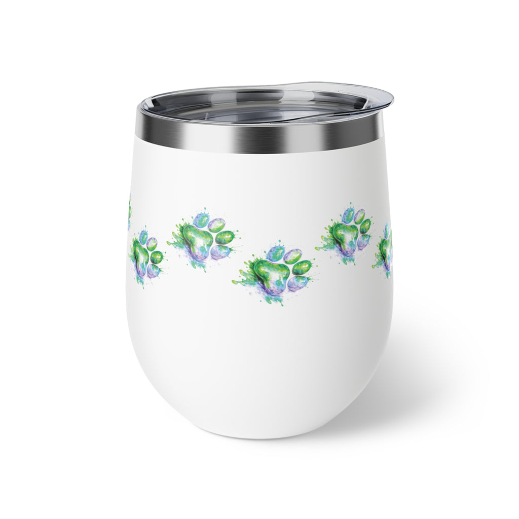 Green Watercolor Paw Print - 12oz Wine Tumbler