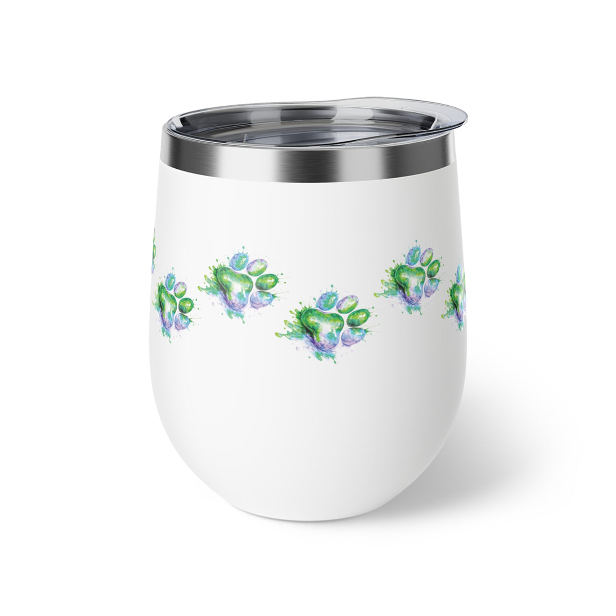 Green Watercolor Paw Print - 12oz Wine Tumbler