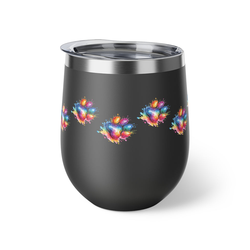 Rainbow Watercolor Paw Print - 12oz Wine Tumbler