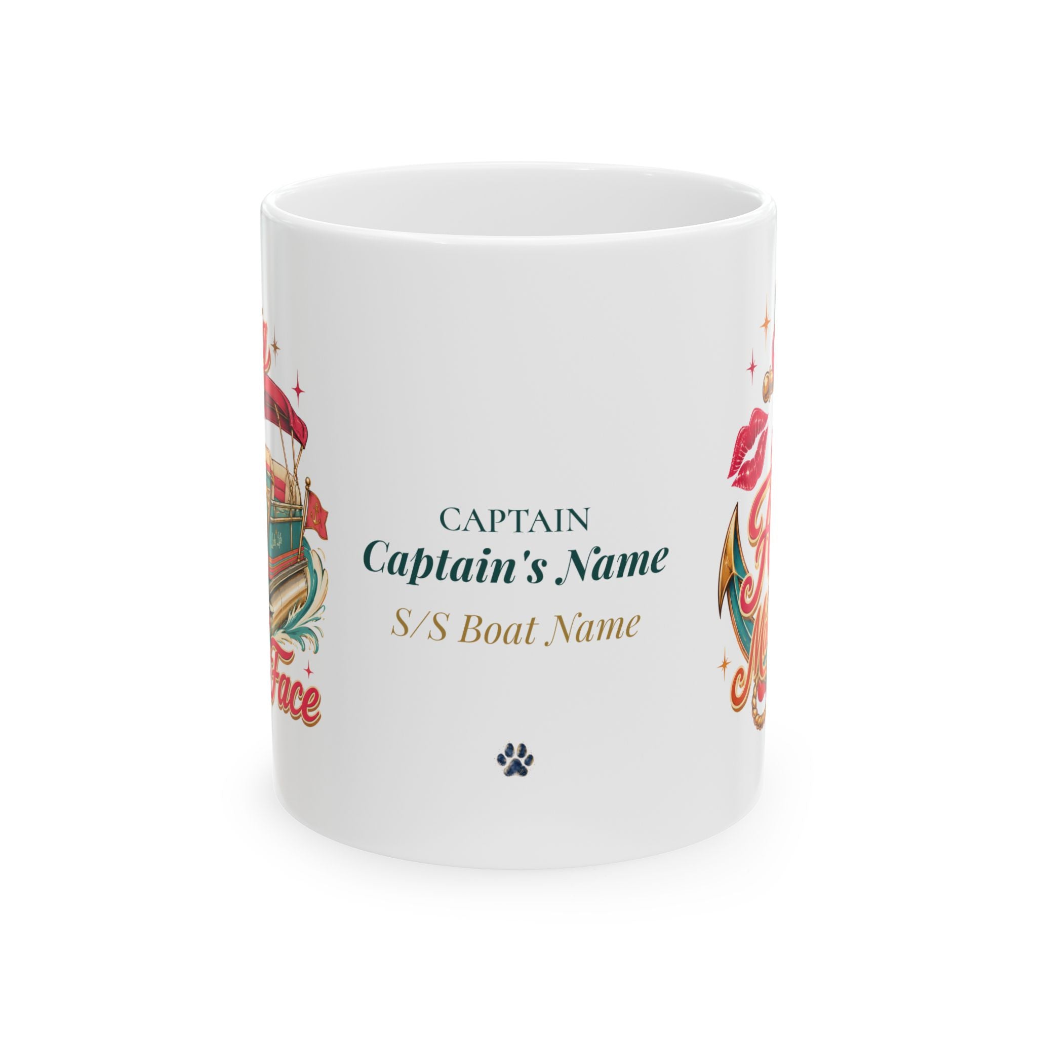 Anchor Management & Resting Boat Face — Personalized Captain Mug | Retro Riviera