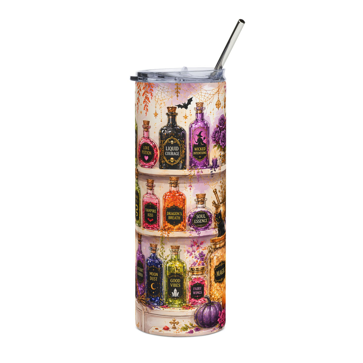 Witchy Apothecary Tumbler | Halloween Potion Bottles Wrap | Spooky Witch Aesthetic Cup | Fall Gothic Tumbler | Potions and Hexes Drinkware