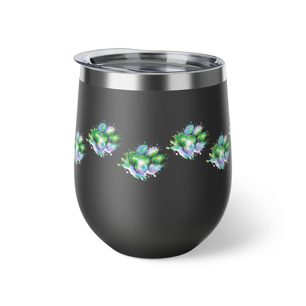 Green Watercolor Paw Print - 12oz Wine Tumbler