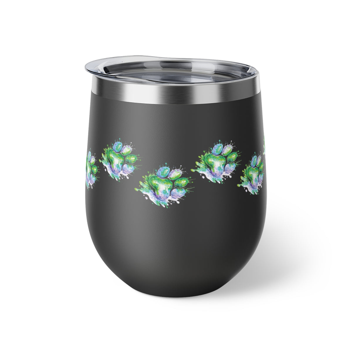Green Watercolor Paw Print - 12oz Wine Tumbler