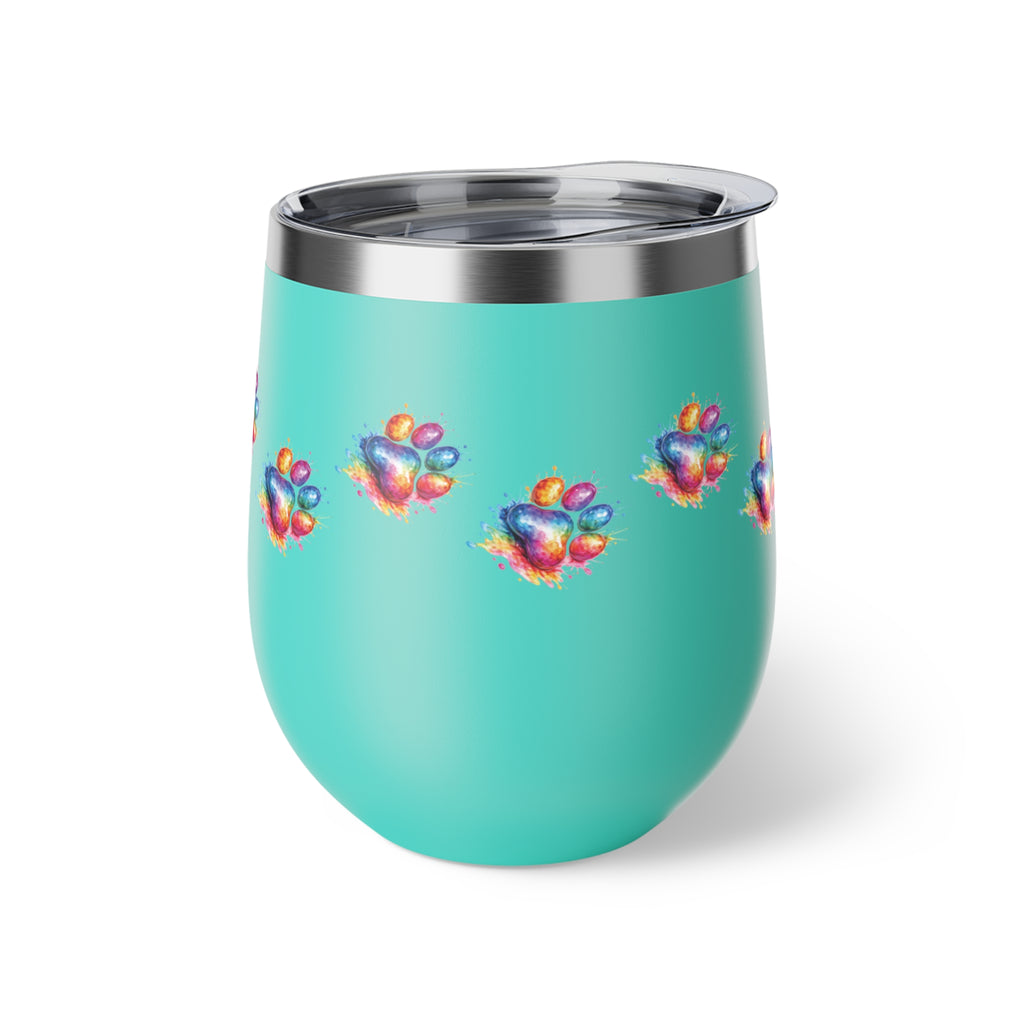 Rainbow Watercolor Paw Print - 12oz Wine Tumbler