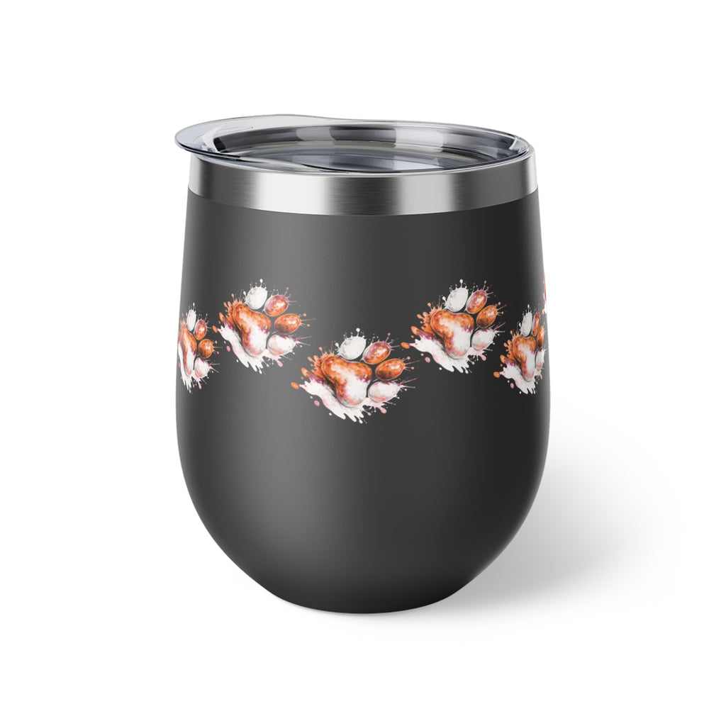 Orange Watercolor Paw Print - 12oz Wine Tumbler