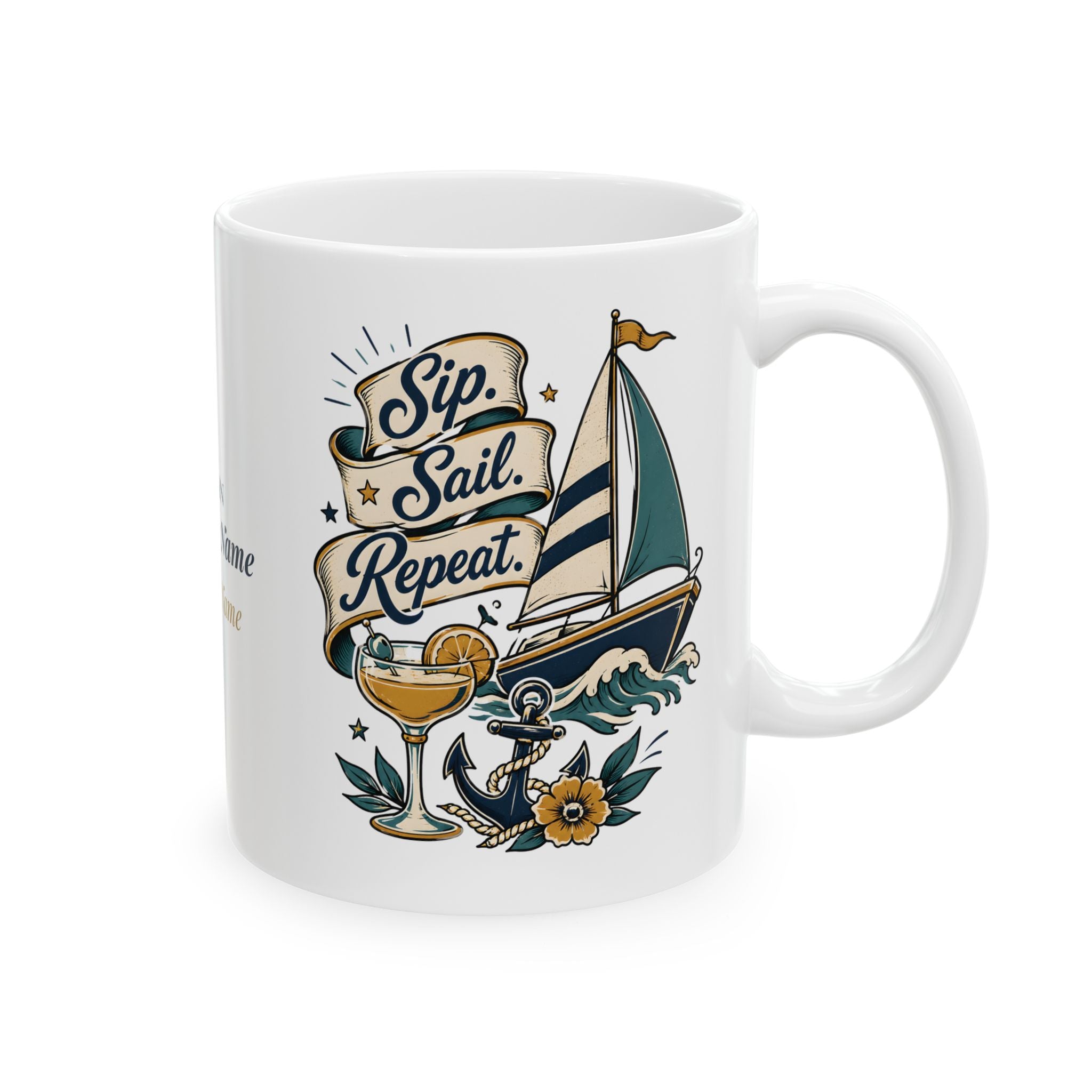 Sip Sail Repeat & Resting Boat Face — Personalized Captain Mug | Vintage