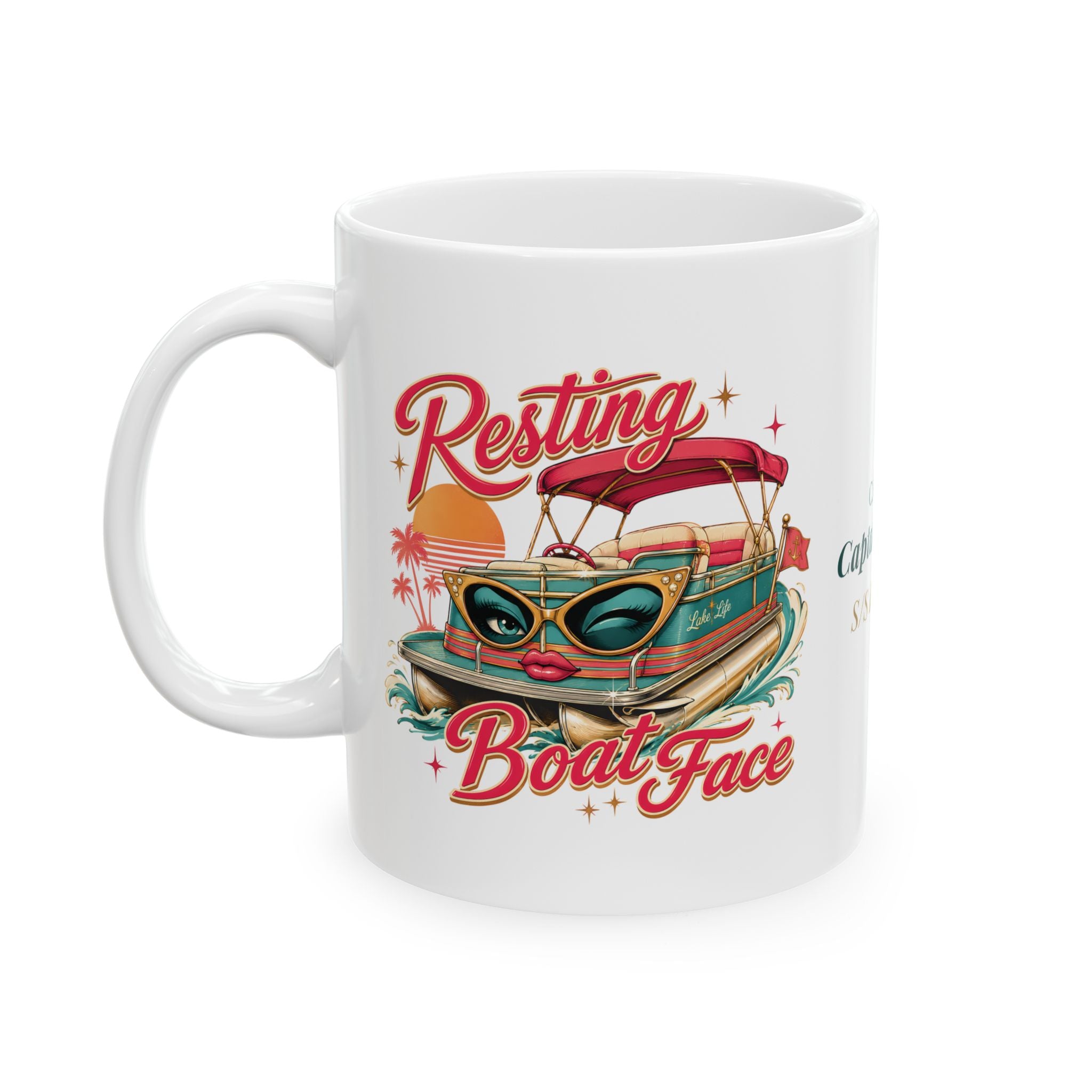 Anchor Management & Resting Boat Face — Personalized Captain Mug | Retro Riviera