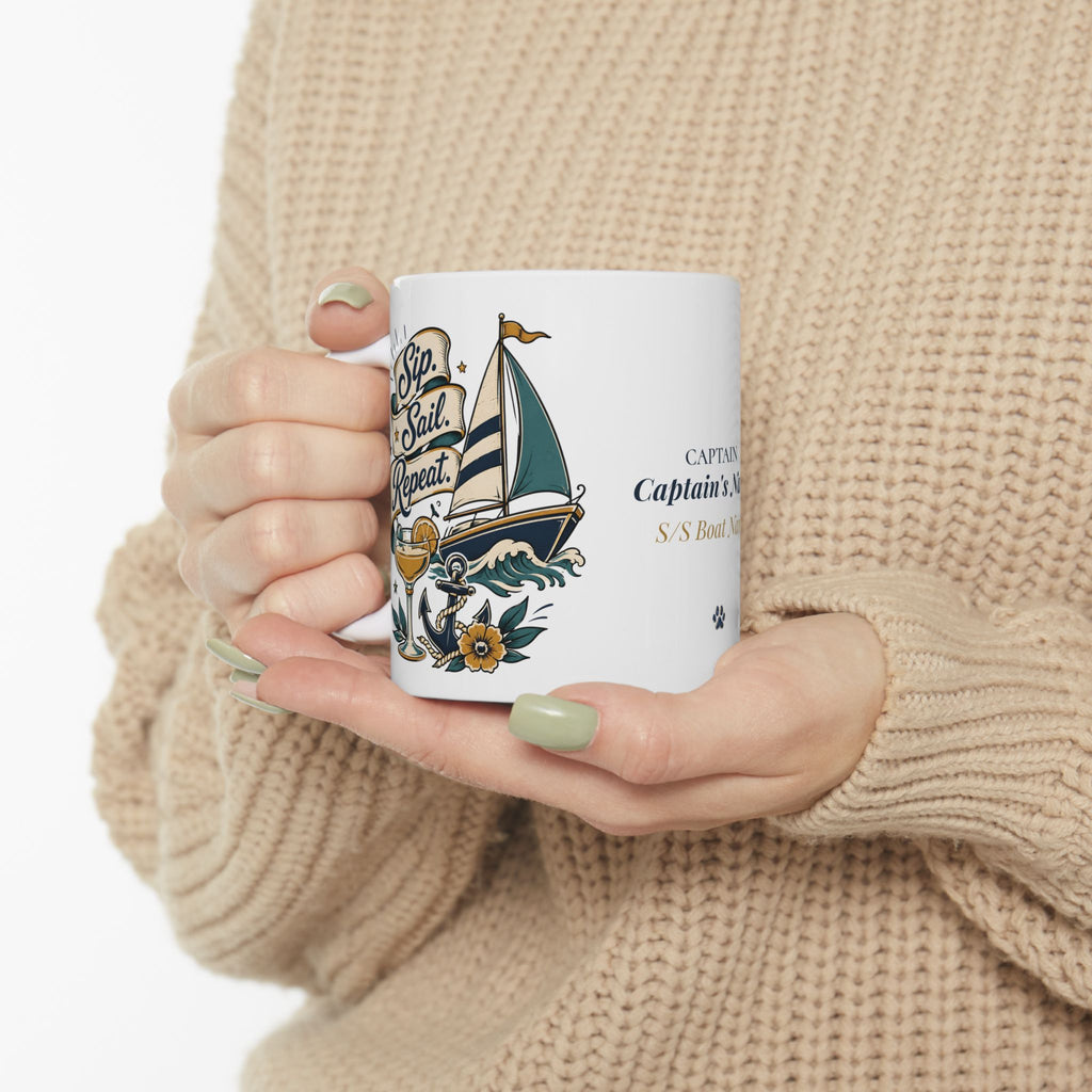 Latitude Adjustment & Sip Sail Repeat — Personalized Captain Mug | Vintage