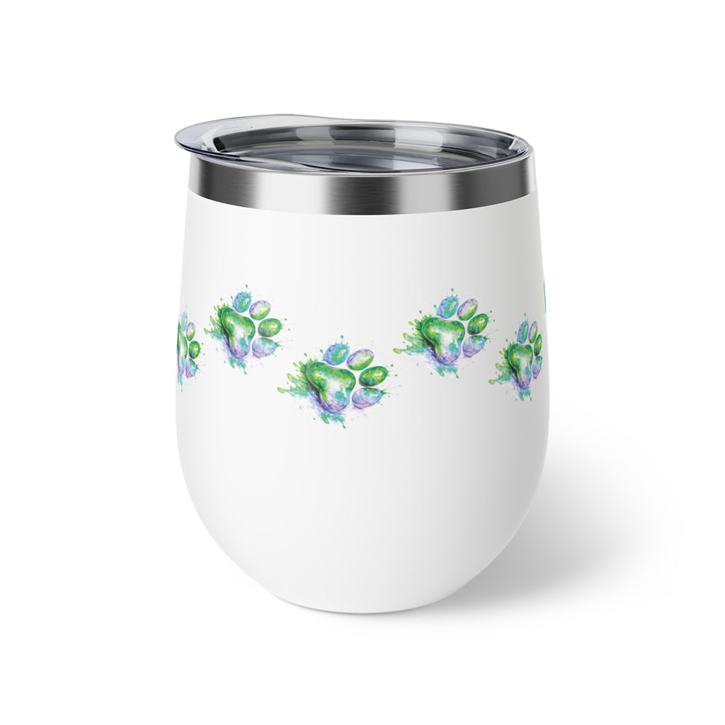 Green Watercolor Paw Print - 12oz Wine Tumbler
