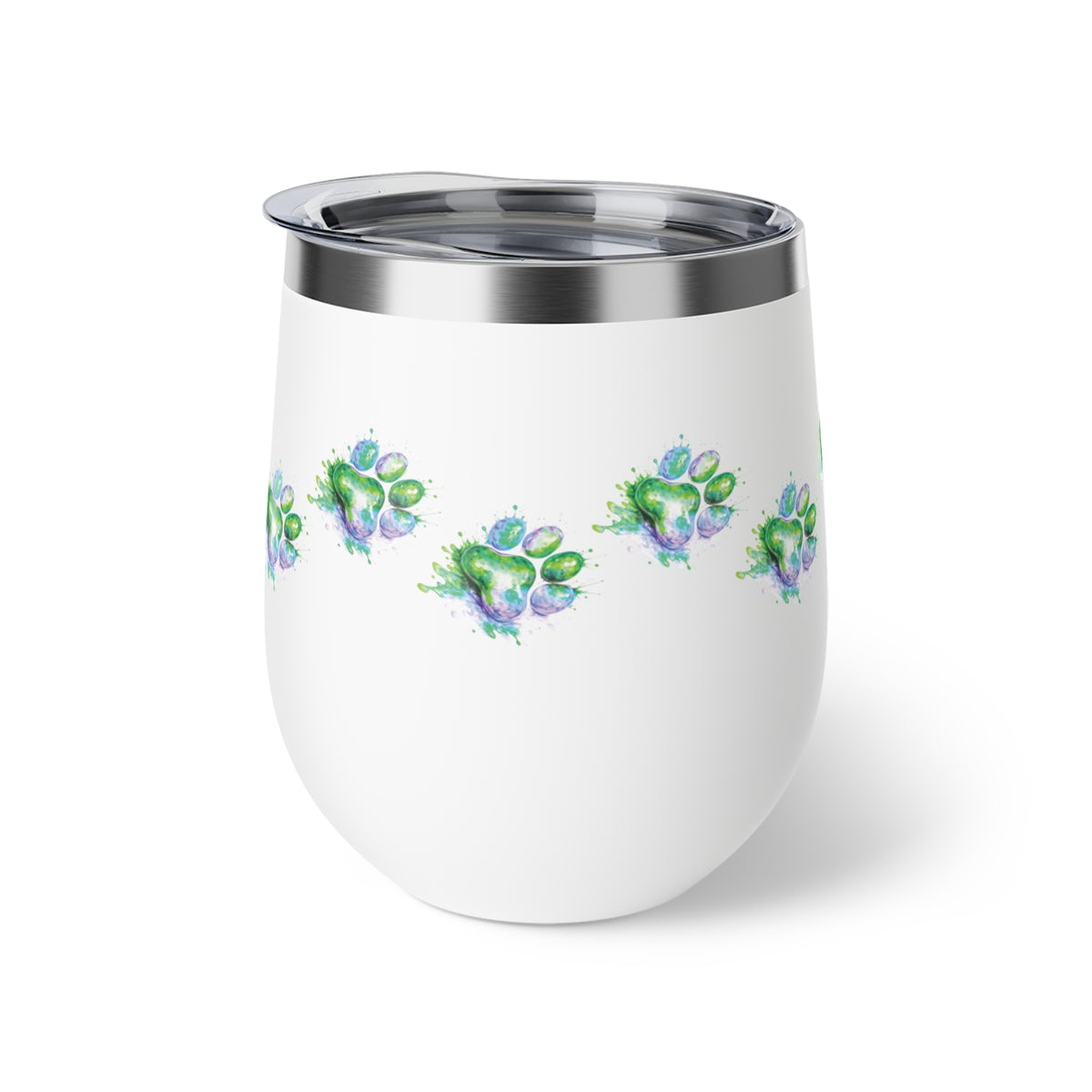 Green Watercolor Paw Print - 12oz Wine Tumbler