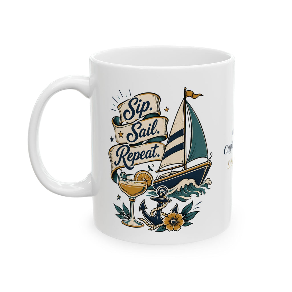 Latitude Adjustment & Sip Sail Repeat — Personalized Captain Mug | Vintage