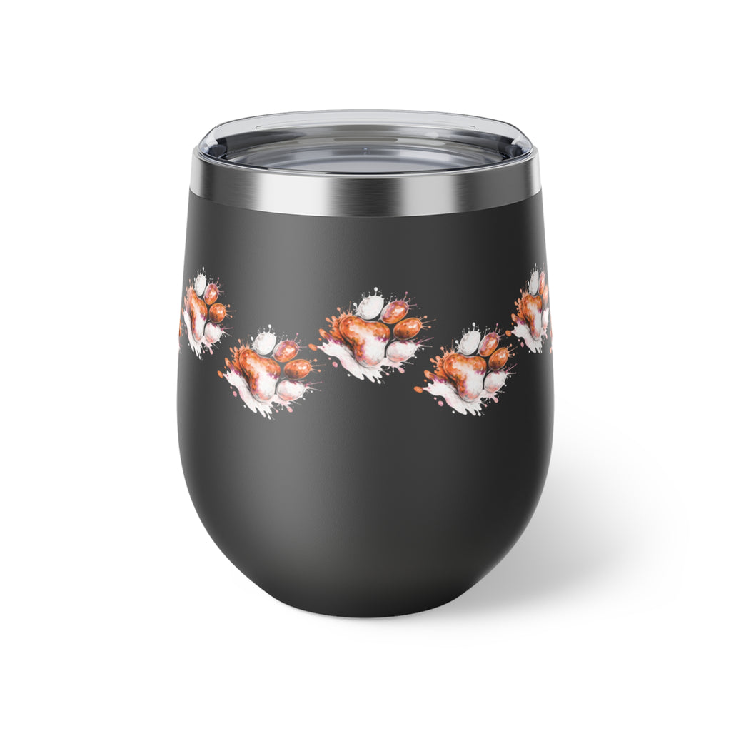 Orange Watercolor Paw Print - 12oz Wine Tumbler