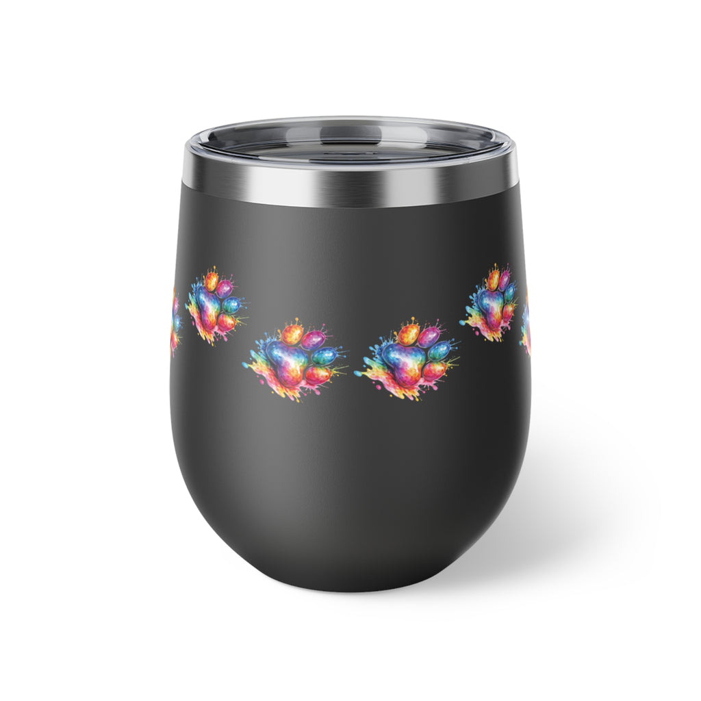 Rainbow Watercolor Paw Print - 12oz Wine Tumbler