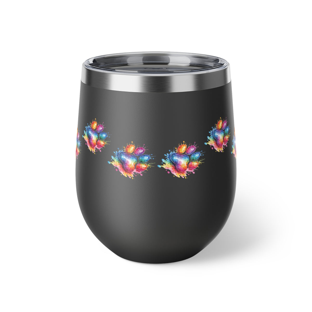 Rainbow Watercolor Paw Print - 12oz Wine Tumbler