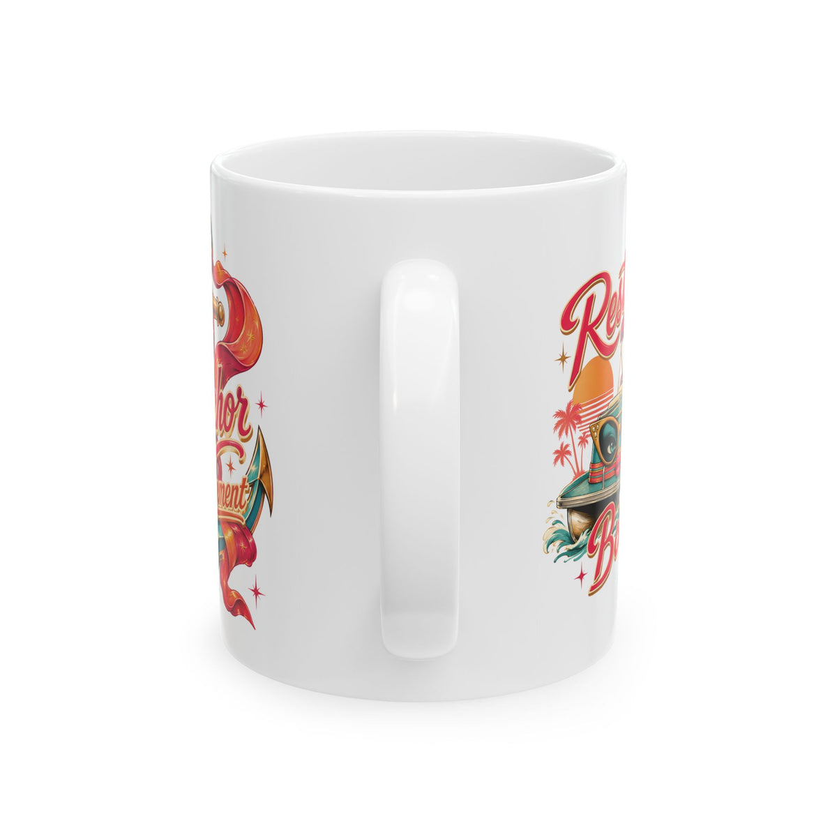 Anchor Management & Resting Boat Face — Personalized Captain Mug | Retro Riviera