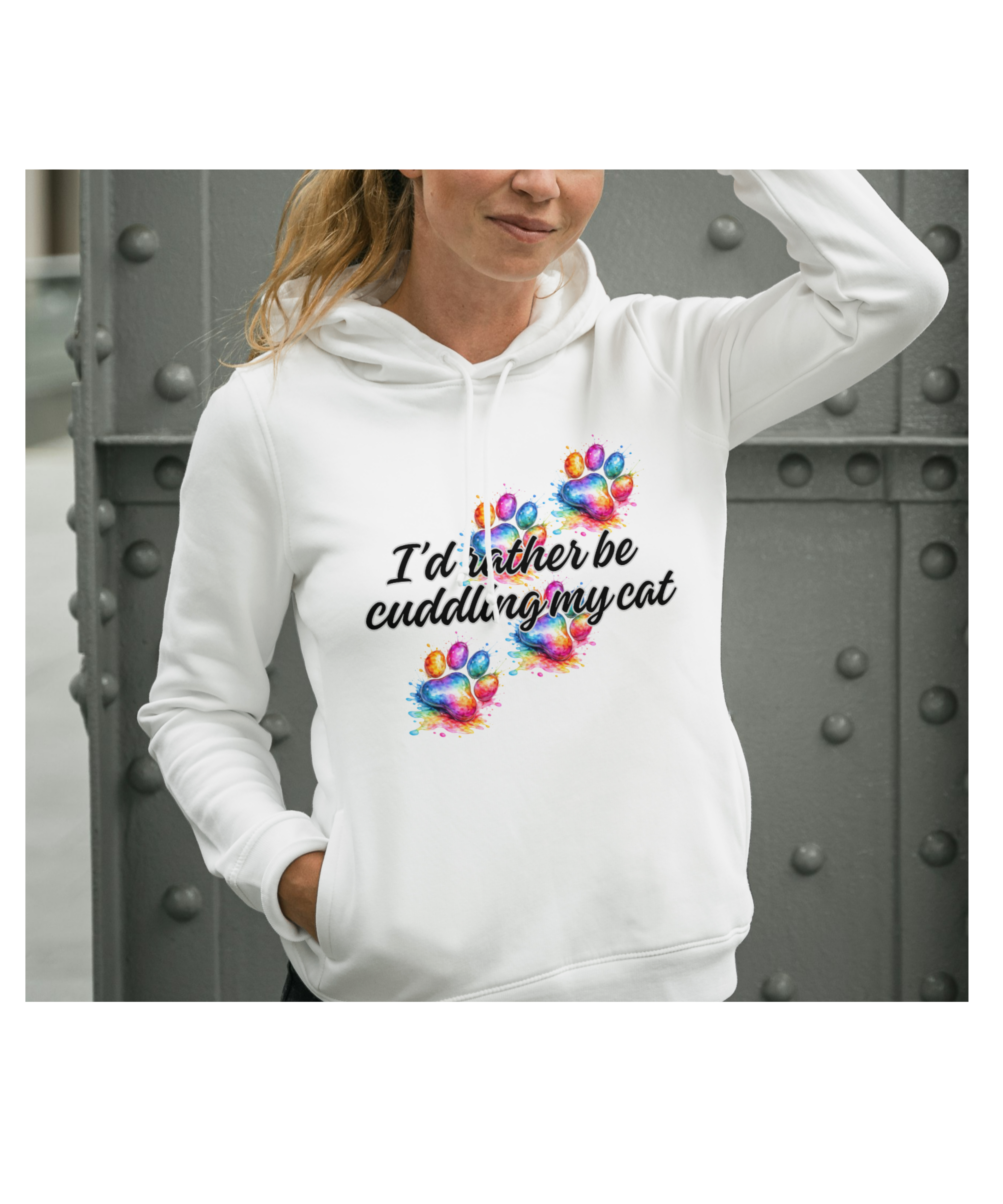 Paw Prints Cuddling Cat - 2-Sided Adult Hoodie
