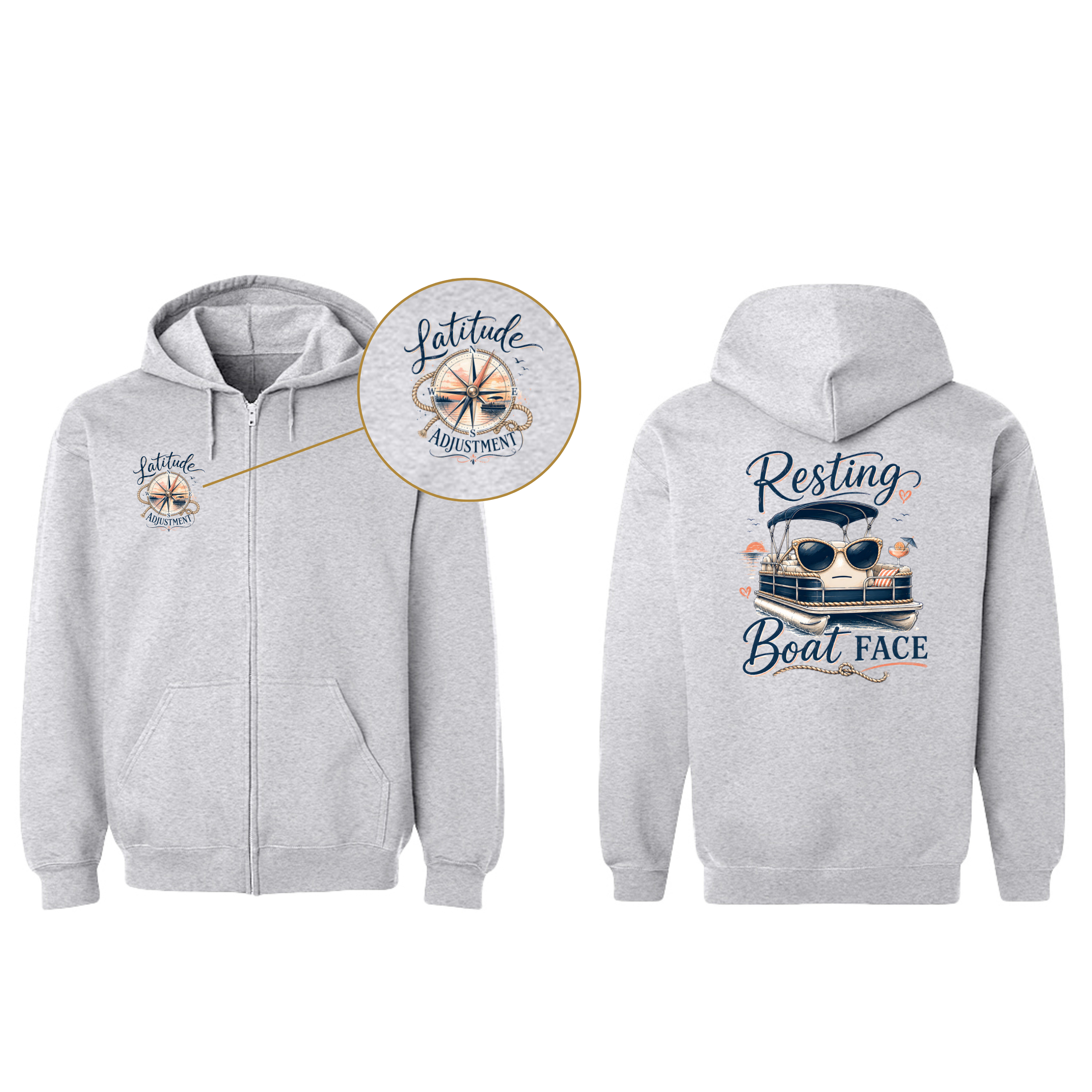 Latitude Adjustment & Resting Boat Face - 2-Sided Adult Zip Hoodie