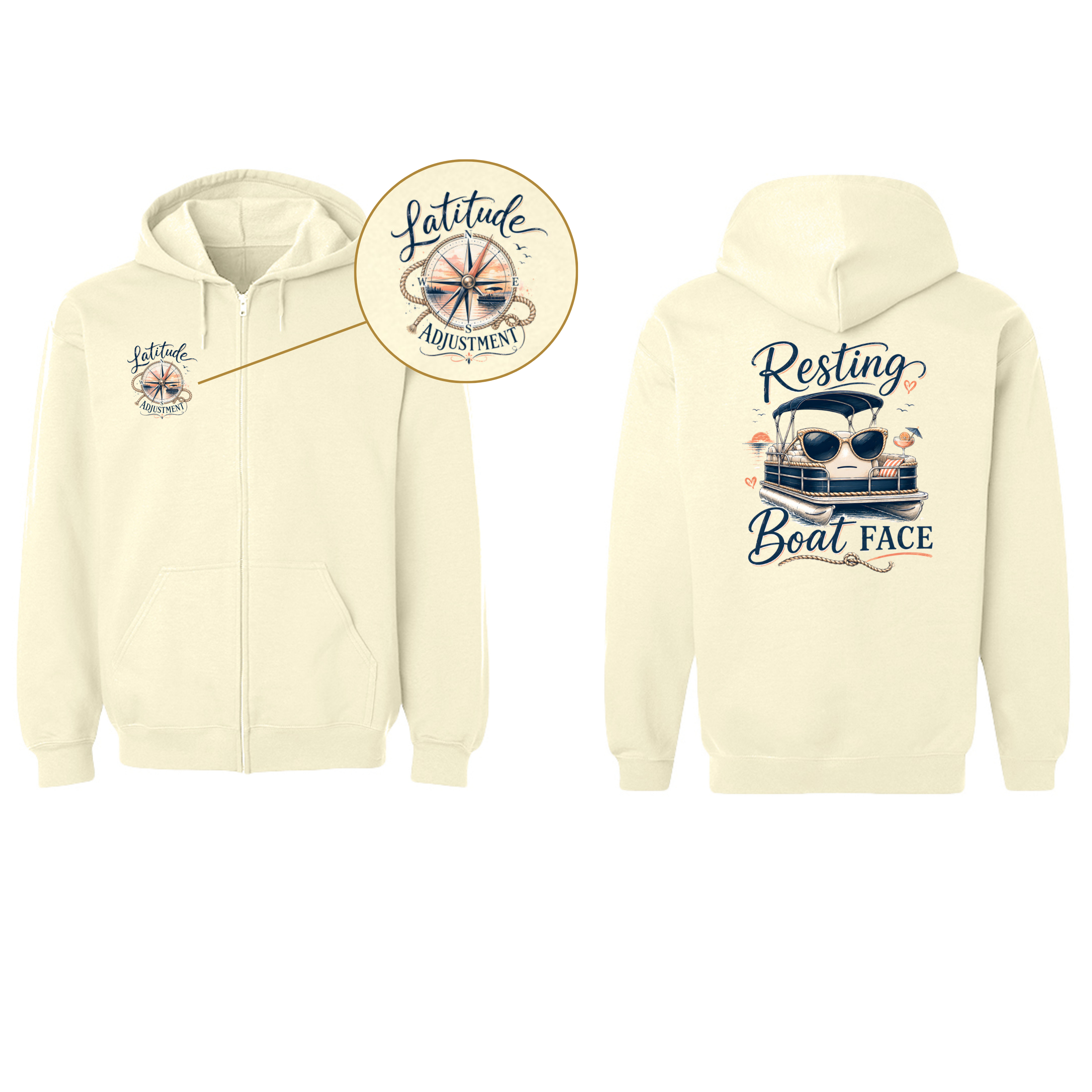 Latitude Adjustment & Resting Boat Face - 2-Sided Adult Zip Hoodie